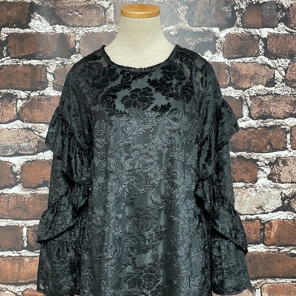 Love Rich Dress Womens Small S Black NWT Velvety & Blushing Ruffles Mini Floral - Picture 7 of 16
